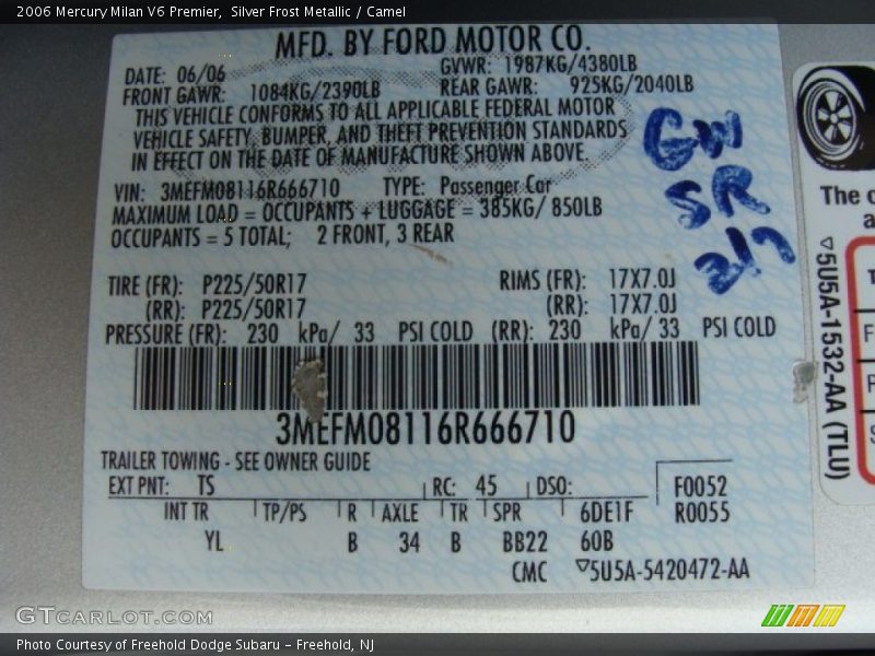 Silver Frost Metallic / Camel 2006 Mercury Milan V6 Premier