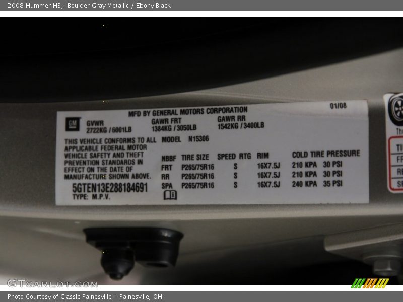Boulder Gray Metallic / Ebony Black 2008 Hummer H3