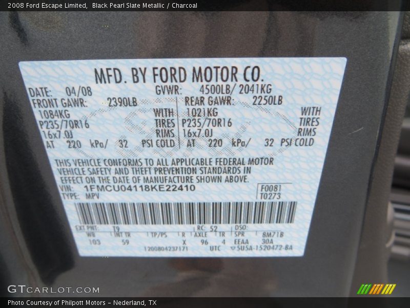 Black Pearl Slate Metallic / Charcoal 2008 Ford Escape Limited