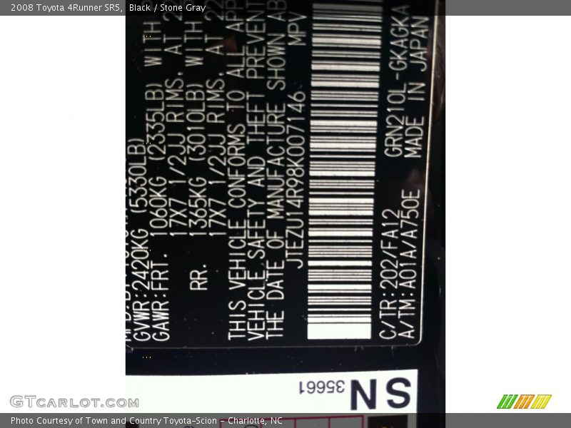 Black / Stone Gray 2008 Toyota 4Runner SR5