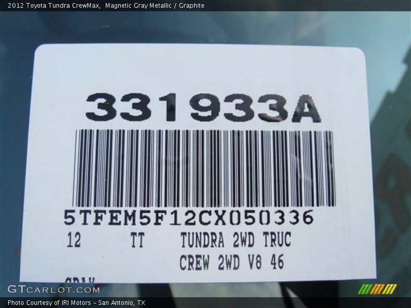 Magnetic Gray Metallic / Graphite 2012 Toyota Tundra CrewMax