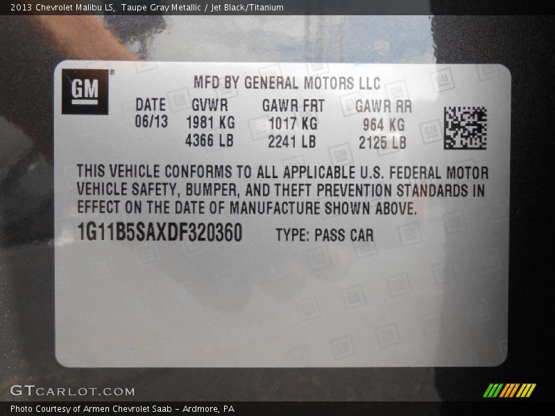 Taupe Gray Metallic / Jet Black/Titanium 2013 Chevrolet Malibu LS