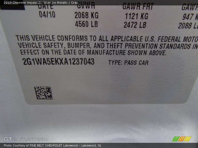 Silver Ice Metallic / Gray 2010 Chevrolet Impala LS