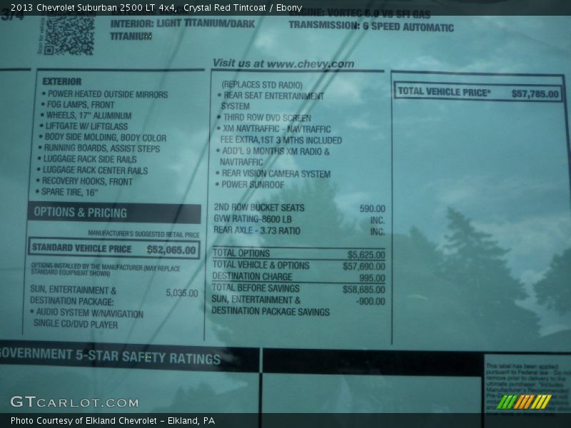  2013 Suburban 2500 LT 4x4 Window Sticker