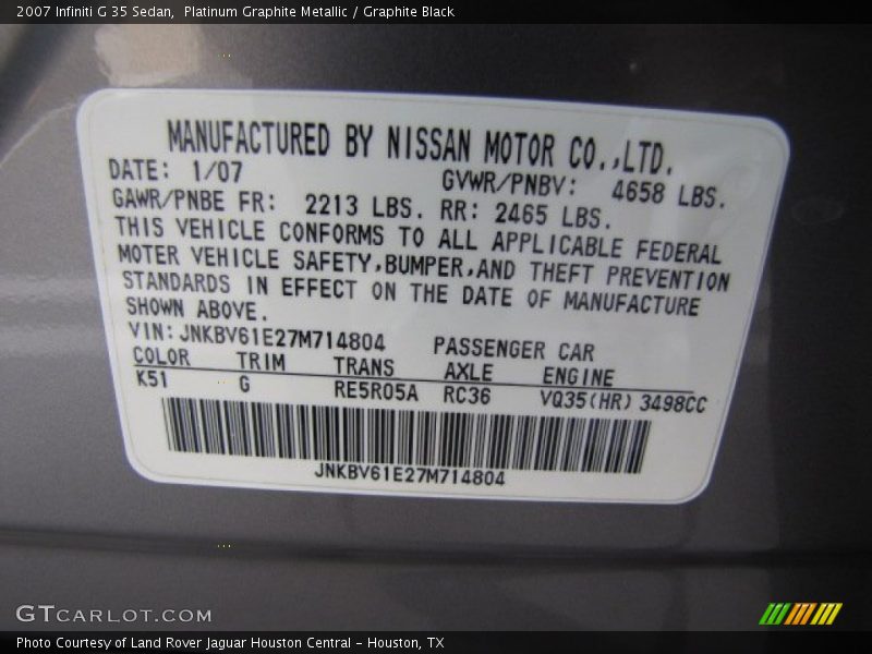 Platinum Graphite Metallic / Graphite Black 2007 Infiniti G 35 Sedan