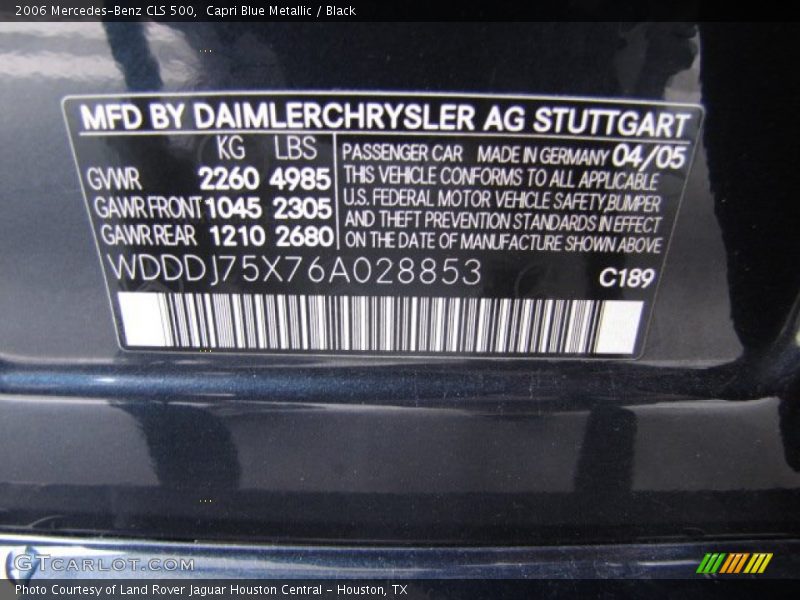 Capri Blue Metallic / Black 2006 Mercedes-Benz CLS 500