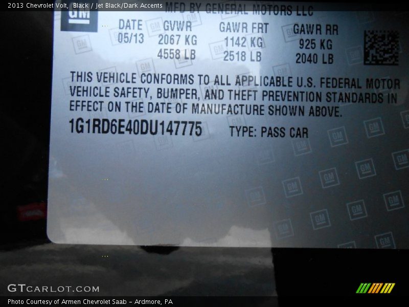 Info Tag of 2013 Volt 