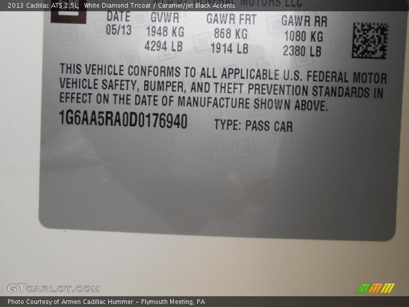 White Diamond Tricoat / Caramel/Jet Black Accents 2013 Cadillac ATS 2.5L