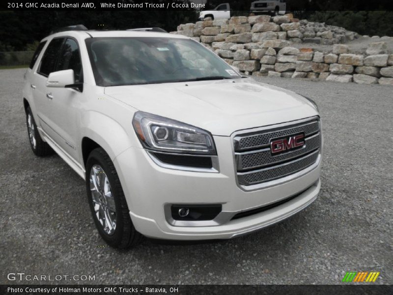 White Diamond Tricoat / Cocoa Dune 2014 GMC Acadia Denali AWD