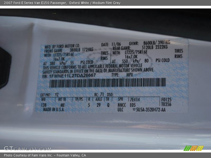 Oxford White / Medium Flint Grey 2007 Ford E Series Van E150 Passenger