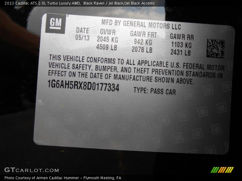 Black Raven / Jet Black/Jet Black Accents 2013 Cadillac ATS 2.0L Turbo Luxury AWD