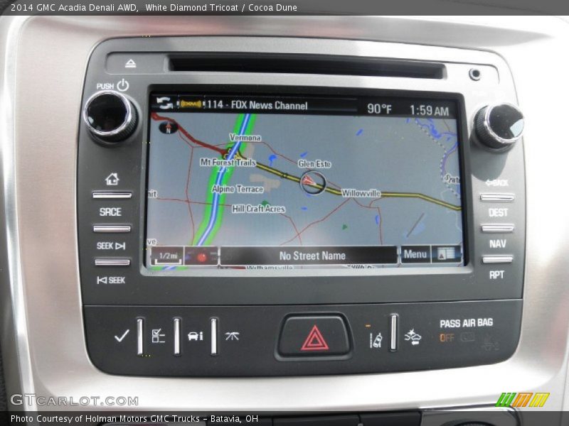 White Diamond Tricoat / Cocoa Dune 2014 GMC Acadia Denali AWD