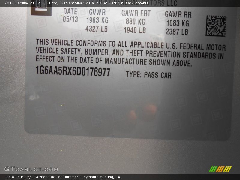 Radiant Silver Metallic / Jet Black/Jet Black Accents 2013 Cadillac ATS 2.0L Turbo