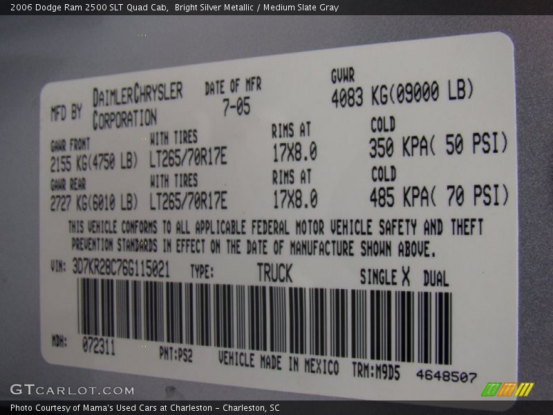 Bright Silver Metallic / Medium Slate Gray 2006 Dodge Ram 2500 SLT Quad Cab