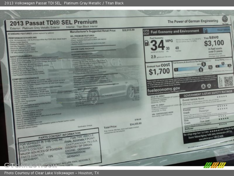 Platinum Gray Metallic / Titan Black 2013 Volkswagen Passat TDI SEL