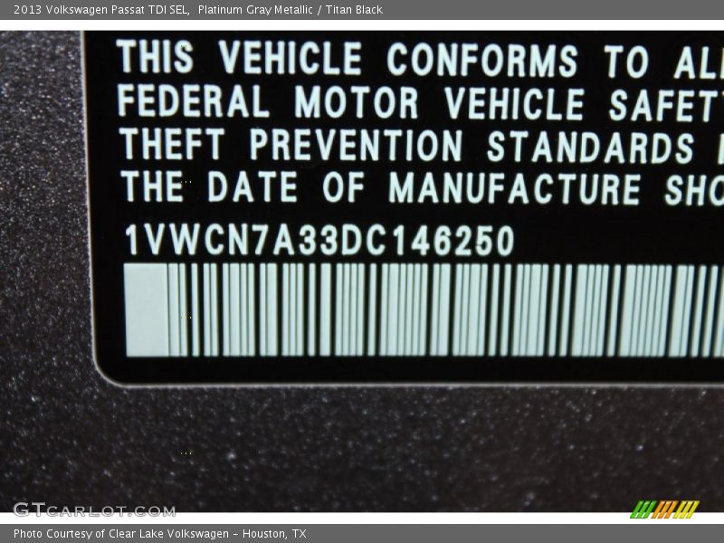 Platinum Gray Metallic / Titan Black 2013 Volkswagen Passat TDI SEL