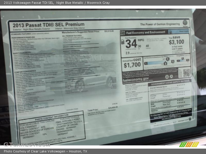 Night Blue Metallic / Moonrock Gray 2013 Volkswagen Passat TDI SEL