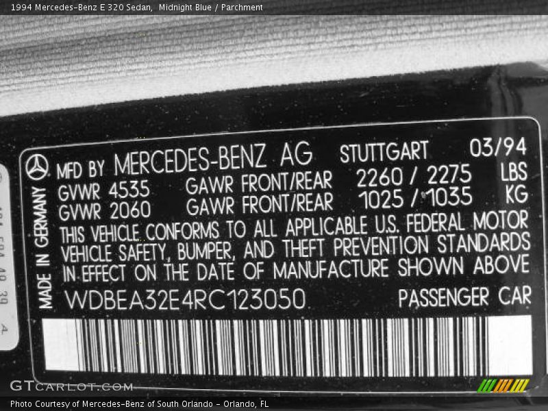 Midnight Blue / Parchment 1994 Mercedes-Benz E 320 Sedan