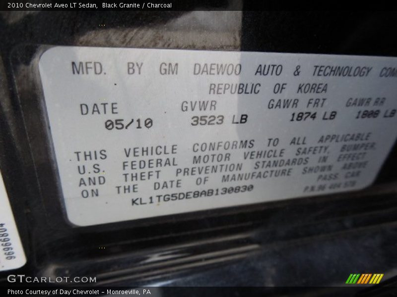 Black Granite / Charcoal 2010 Chevrolet Aveo LT Sedan