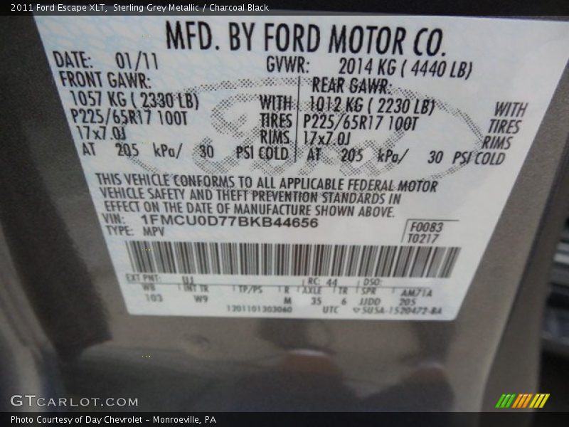 Sterling Grey Metallic / Charcoal Black 2011 Ford Escape XLT