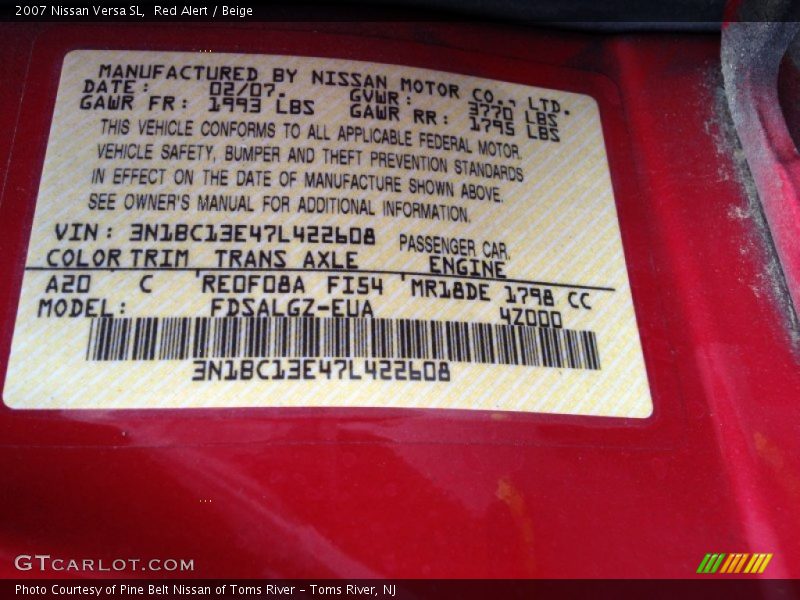 Red Alert / Beige 2007 Nissan Versa SL