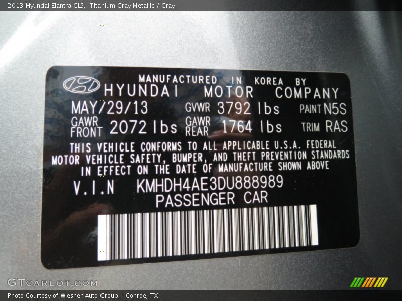 Titanium Gray Metallic / Gray 2013 Hyundai Elantra GLS