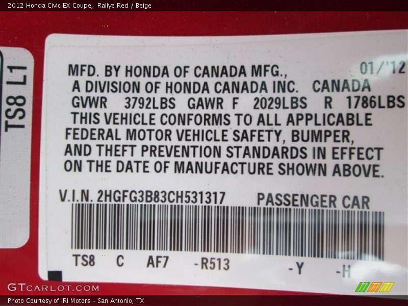 Rallye Red / Beige 2012 Honda Civic EX Coupe