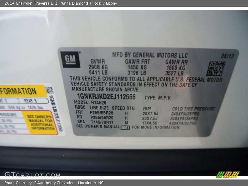 White Diamond Tricoat / Ebony 2014 Chevrolet Traverse LTZ