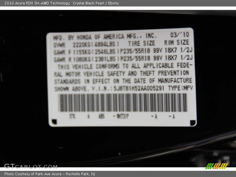 Crystal Black Pearl / Ebony 2010 Acura RDX SH-AWD Technology