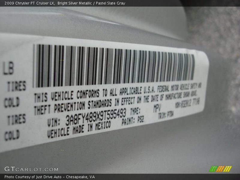 2009 PT Cruiser LX Bright Silver Metallic Color Code PS2