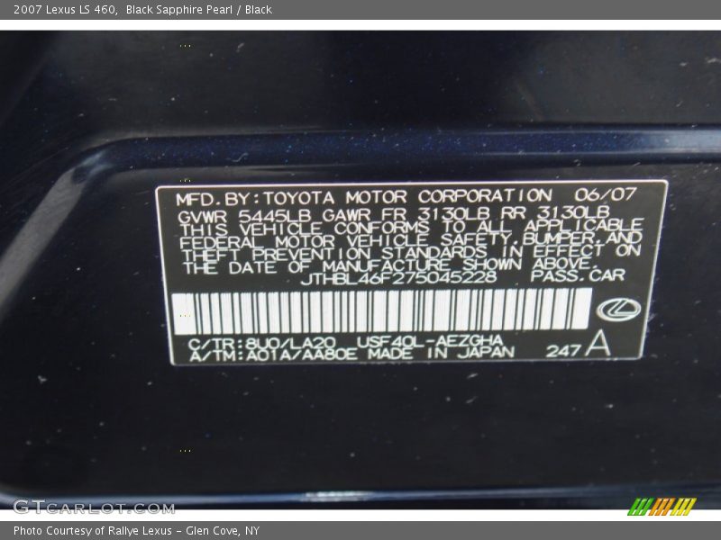 Black Sapphire Pearl / Black 2007 Lexus LS 460