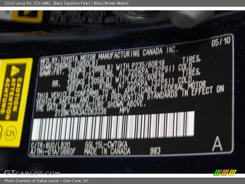 Black Sapphire Pearl / Black/Brown Walnut 2010 Lexus RX 350 AWD