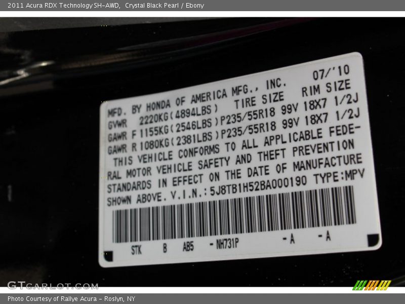 Crystal Black Pearl / Ebony 2011 Acura RDX Technology SH-AWD