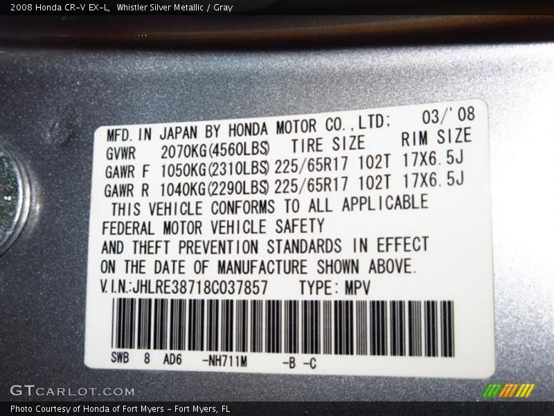 Whistler Silver Metallic / Gray 2008 Honda CR-V EX-L