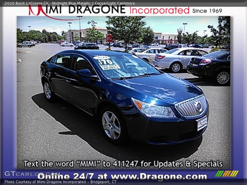Midnight Blue Metallic / Cocoa/Light Cashmere 2010 Buick LaCrosse CX