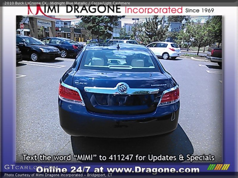 Midnight Blue Metallic / Cocoa/Light Cashmere 2010 Buick LaCrosse CX