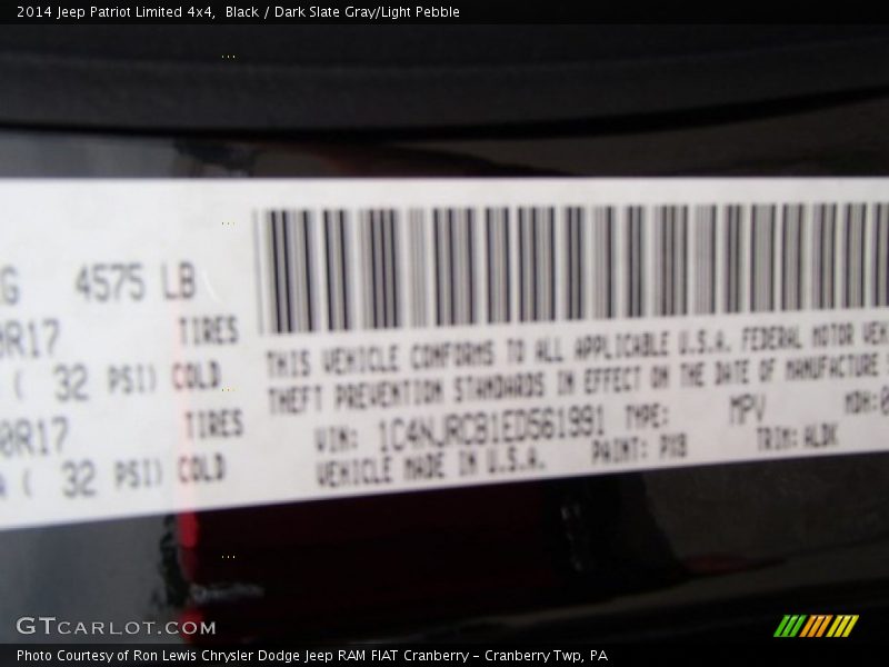 Black / Dark Slate Gray/Light Pebble 2014 Jeep Patriot Limited 4x4