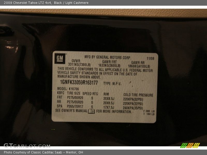 Black / Light Cashmere 2009 Chevrolet Tahoe LTZ 4x4