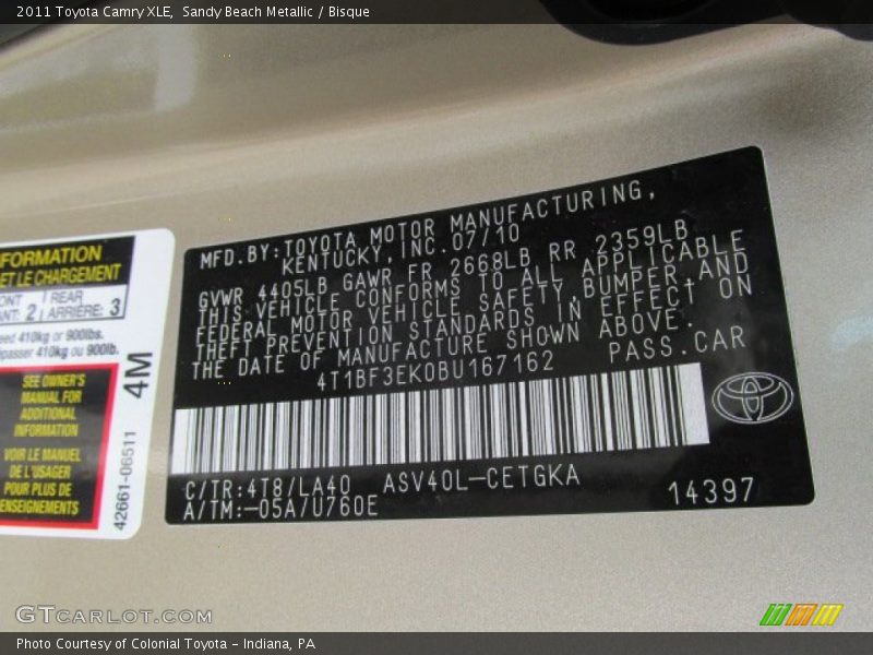 Sandy Beach Metallic / Bisque 2011 Toyota Camry XLE