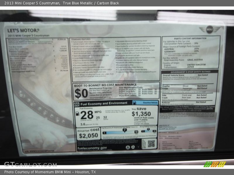 True Blue Metallic / Carbon Black 2013 Mini Cooper S Countryman