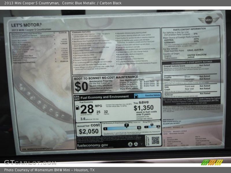 Cosmic Blue Metallic / Carbon Black 2013 Mini Cooper S Countryman