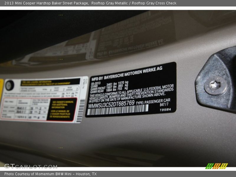2013 Cooper Hardtop Baker Street Package Rooftop Gray Metallic Color Code B47
