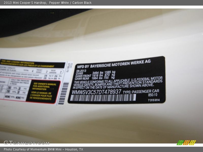 Pepper White / Carbon Black 2013 Mini Cooper S Hardtop