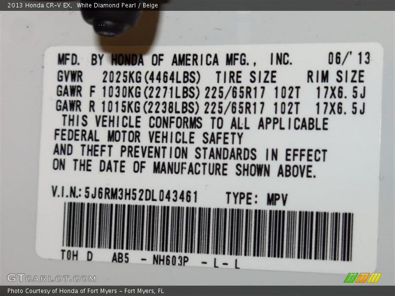 White Diamond Pearl / Beige 2013 Honda CR-V EX