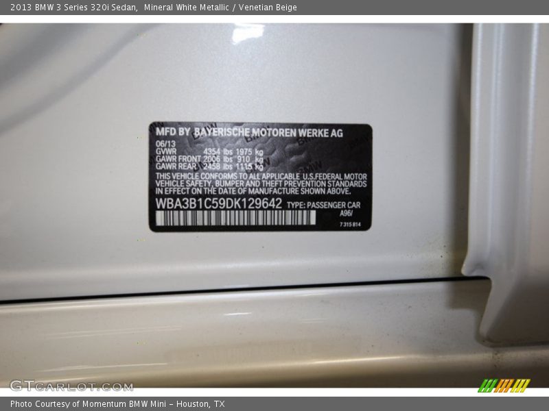 Mineral White Metallic / Venetian Beige 2013 BMW 3 Series 320i Sedan