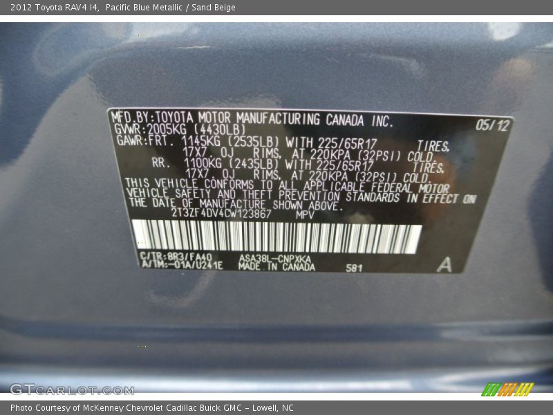 Pacific Blue Metallic / Sand Beige 2012 Toyota RAV4 I4