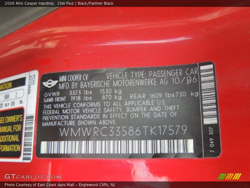 Chili Red / Black/Panther Black 2006 Mini Cooper Hardtop