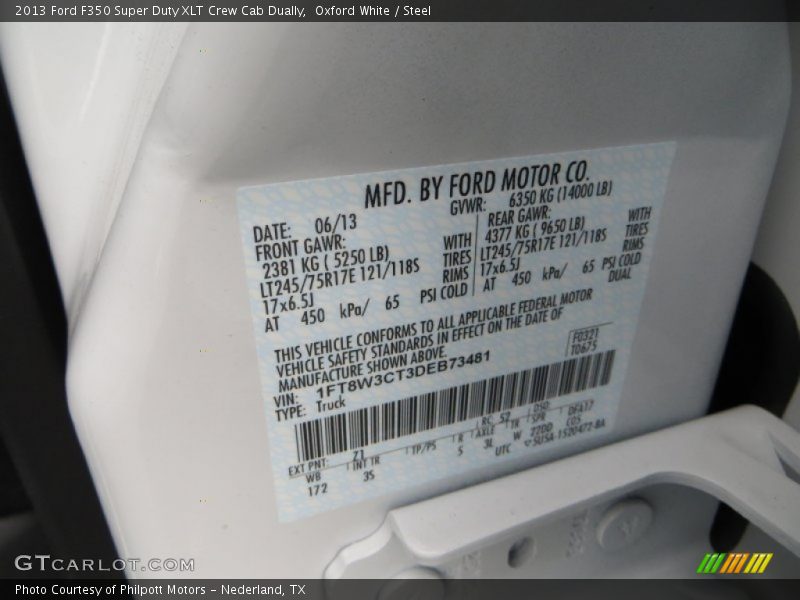 2013 F350 Super Duty XLT Crew Cab Dually Oxford White Color Code Z1