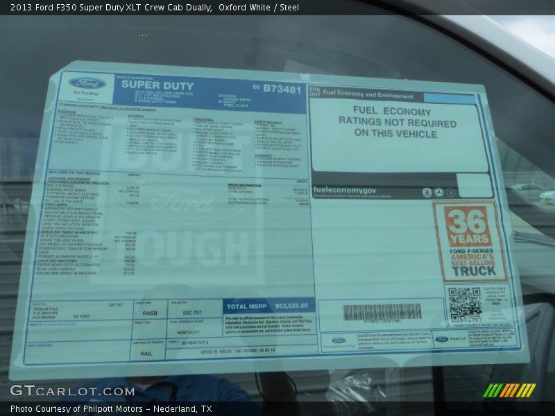  2013 F350 Super Duty XLT Crew Cab Dually Window Sticker