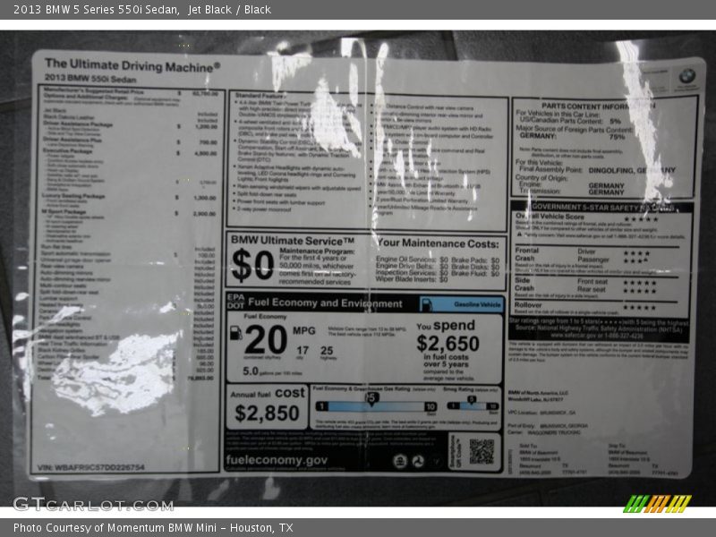  2013 5 Series 550i Sedan Window Sticker